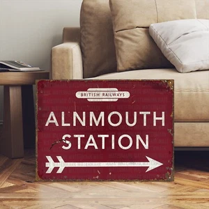 Letrero de estación de tren inglés estilo vintage de Alnmouth - Imagen 1 de 3