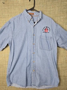 Harriton Womens Shirt Medium Denim Short Sleeve Shirt Button Up Burgaw - Picture 1 of 9