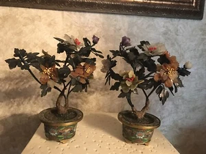 ANTICHI VASI CLOISONNÉ CINESI CON FIORI IN PIETRA DURA - Foto 1 di 12