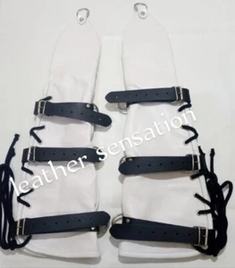 Carpeta de brazo bondage de cuero en guantes combinados blancos y negros sin escape - Imagen 1 de 4