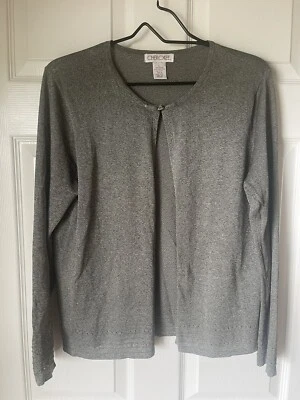 Cherokee Women’s Size Large Heather Gray Sweater Long Sleeve 1 Button Rayon Knit - Image 1 of 4