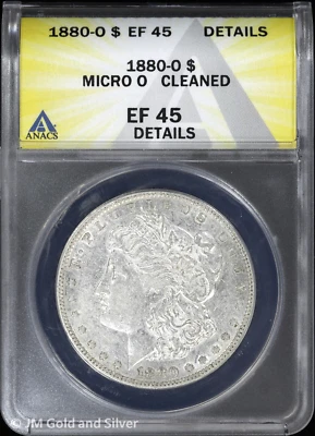 1880-O $1 Morgan Silver Dollar ANACS EF 45 Details | Micro O XF - Image 1 of 4