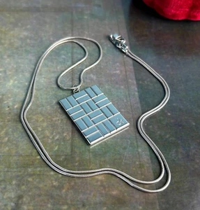 Collar Cadena Serpiente Colgante Rejilla Geométrica Tono Plata Calvin Klein Firmado 71cm - Imagen 1 de 14