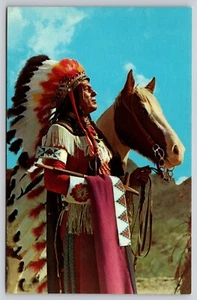 Postal Cacique Indio Anciano Nativo Americano Hombre con Caballo - Imagen 1 de 2