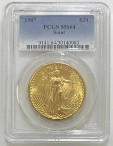 1907 $20 Saint Gaudens Gold Double Eagle PCGS MS64 - Picture 1 of 4