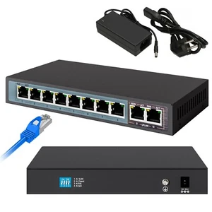 Przełącznik sieciowy PoE 8x Gigabit PoE/PoE+ 2x RJ45-Uplink Gigabit 96W niezarządzalny - Zdjęcie 1 z 11