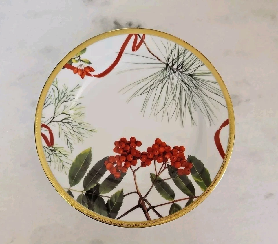 De Colección Charter Club Moda Gran Buffet Dorado Acebo Pino Rojo Baya Ensalada Plato Nuevo Foto 1 de 4