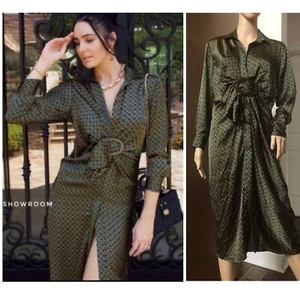 LETZTE Größe M Neu mit Etikett Zara FLASCHENGRÜNES MIDIKLEID MIT KETTENMUSTER UND SCHNALLE 8088/722 - Bild 1 von 12