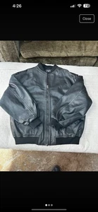 Zara Black Leather Bomber Jacket Size Large - Picture 1 of 3