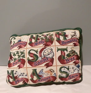 Vintage Weihnachten Gobelin Kissen Weihnachtsmann Rentier Engel Baum - Bild 1 von 3