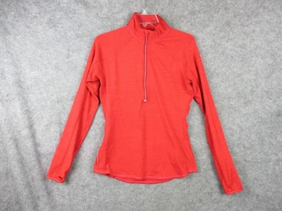 Pullover Athleta para mujer mediano rojo a rayas media cremallera manga larga camiseta para correr Foto 1 de 4