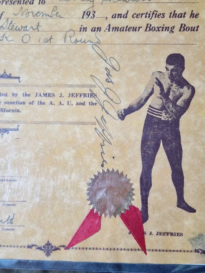 James J Jeffries Boxing Heavyweight Champion Original Hand Signed Document 1930 - Image 1 of 4