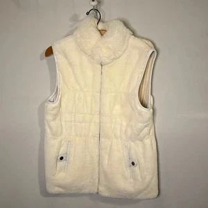 Reversible White Leather Fur Sleeveless Vest Jacket Women's Medium Rabbit Fur - Picture 1 of 8