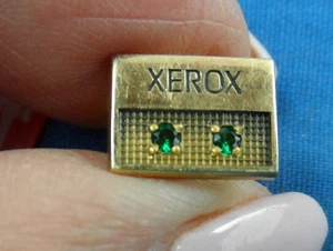 Xerox Lapel Pin Metal, Two Green Stones, Gold Plated, 1/2"  Nice - Picture 1 of 3