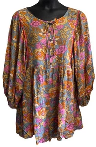 Rusttydustty Boho Romper 4XL Floral Tie Balloon Sleeve Flower Power Retro - Picture 1 of 7