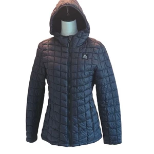 Reebok Women's M Black Quilted Hooded Puffer Jacket Parka Coat Squares Pattern - Picture 1 of 13