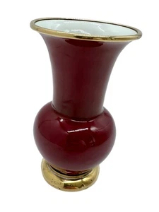 Rosenthal Rarität Vase Porzellan Messing Montur Um 1900 Rot Klein Vintage - Picture 1 of 5