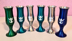 6 Silver, Teal, Green, Blue ROYAL CARIBBEAN LOVING CUP Metal Shot Glass - Picture 1 of 8