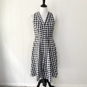 Ann Taylor Gingham Fit & Flare Dress Women’s Size 2 Black White Sleeveless Midi - Picture 1 of 16