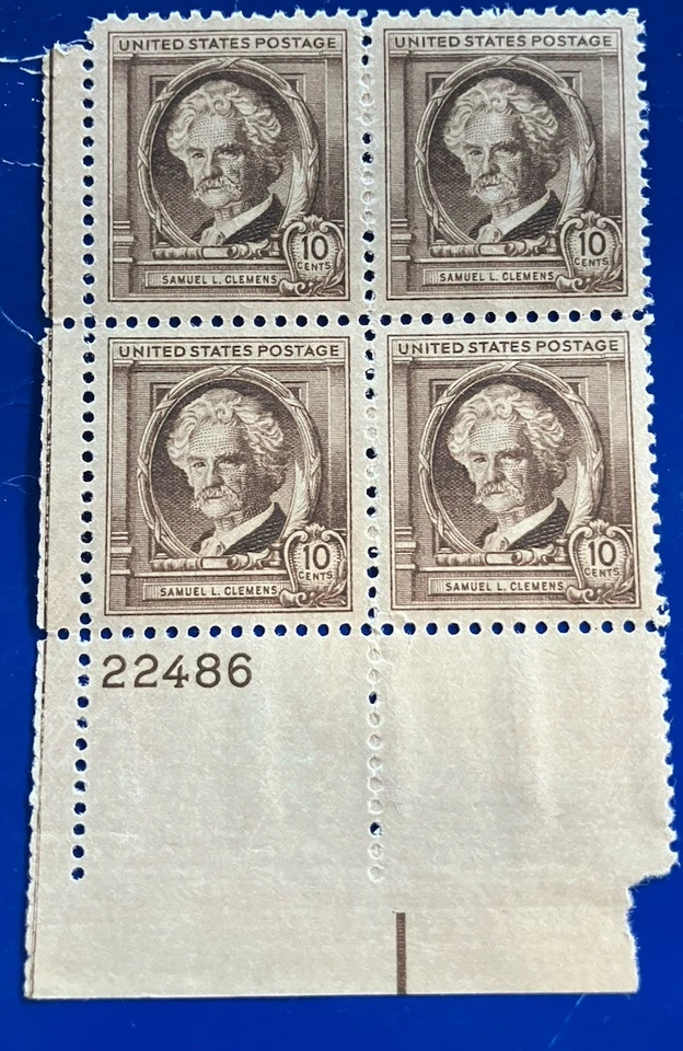 A Very Much Sought After 10 Cent S L Clemens (Mark Twain) Plate Block. A Must !! - Image 1 of 1