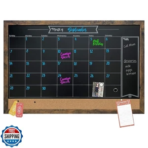 Loddie Doddie Rustic Framed Magnetic Chalkboard Calendar and Bulletin Board - - Picture 1 of 5