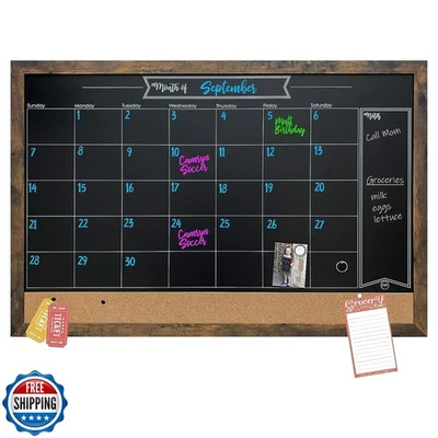 Loddie Doddie Rustic Framed Magnetic Chalkboard Calendar and Bulletin Board - - Image 1 of 4