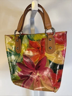 BOLSA DE COURO FLORAL PINTADA À MÃO por MAURIZIO TAIUTI, ITÁLIA, 9x11x4? Vintage - Imagem 1 de 4