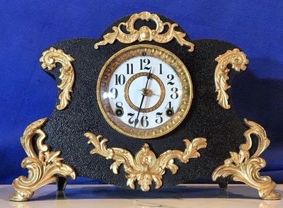 1882 VINTAGE ANTIQUE CAST IRON ANSONIA KEY WOUND STRIKES  CLOCK, - Image 1 of 4