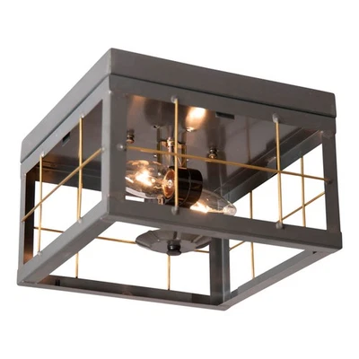 Irvin's Country Tinware Double Ceiling Light with Brass Bars in Country Tin Foto 1 de 3
