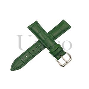 12-24 MM Unisex Aligator Grain Crocodile Genuine Leather Watch Band Strap Green