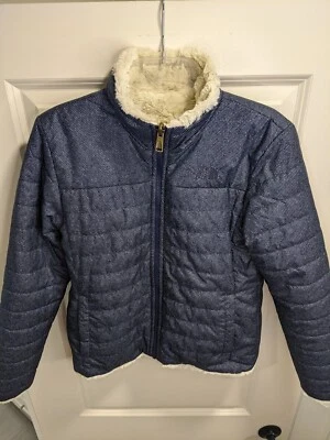 Chaqueta The North Face Niñas Grande 14/16 Azul Beige Reversible Felpa Chaqueta Foto 1 de 4