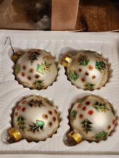 4 Vintage Unique Treasures 2" Glass Christmas Ornaments Holly Leaves,Berries 