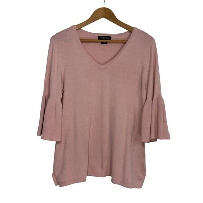 Liz Claiborne Career Women’s Size Large Solid Pink Bell Sleeve Sweater Knit Top - Image 1 of 4