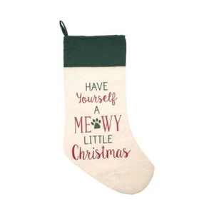 Large 18" Embroidered Meowy Little Christmas Cat Kitten Pet Holiday Stocking - Picture 1 of 1