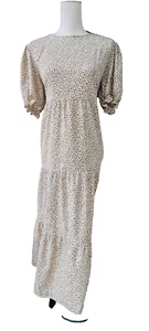 Pretty Little Thing Sz XL Brown/Beige Animal Print Tiered Short-Sleev Maxi Dress - Picture 1 of 3