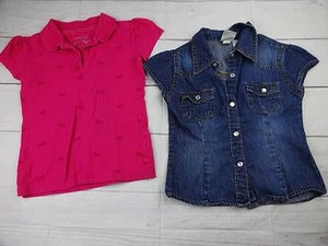 Lot of 2 Girls Shirts Pink Collar & Jean Shirt Size 5 - Picture 1 of 5