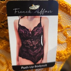 NWT French Affair Push Up Bra Bodysuit Gold Lined with Black Lingerie Size Small - Picture 1 of 9