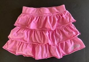 EUC Adidas Girls Sz 6 Pink Jersey Knit Tiered Ruffle Skort Silver Metallic Logo - Picture 1 of 2