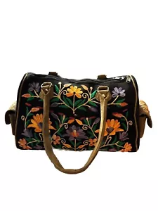 Stunning Hand Embroidery Flower Pattern Kashmiri Hand & Shoulder Leather Bag 16” - Picture 1 of 10
