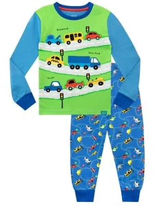 Autos Pyjama Kinder Jungen 18 24 Monate 2 3 4 5 6 7 8 Jahre PJs Nachtwäsche blau Set - Bild 1 von 8