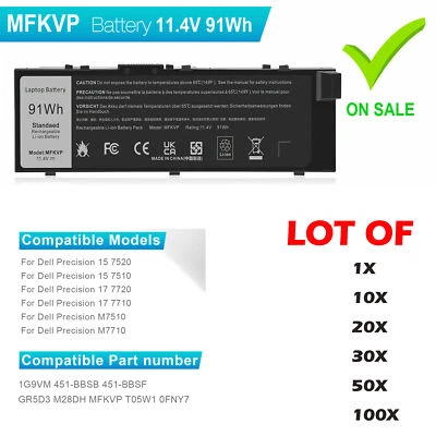 ✅LOTE 91Wh bateria MFKVP para Dell Precision 15 7510 7520 17 7710 7720 M7510 M7710 - Imagem 1 de 4