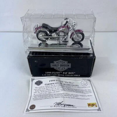 Harley Davidson 1999 FLSTF Fat Boy Maisto 1:18 Die Cast Metal Collectible Bike - Image 1 of 4