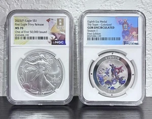 2025-P Silver Eagle Privy 8 Eighth Era NGC MS70 + Colorized Medal Team ASE $1 - Picture 1 of 6