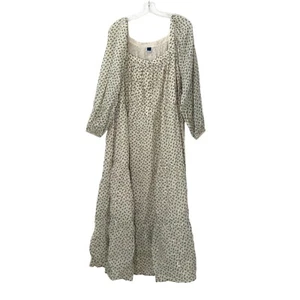Old Navy Womens 3X Long Sleeve Maxi Dress Square Neck Bohemian Print White Gold - Picture 1 of 15