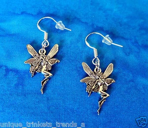 FANTASY FAIRY ANGEL NYMPH SILVER CHARM EARRINGS~STERLING HOOK~GIFT FOR HER WOMEN - Picture 1 of 8