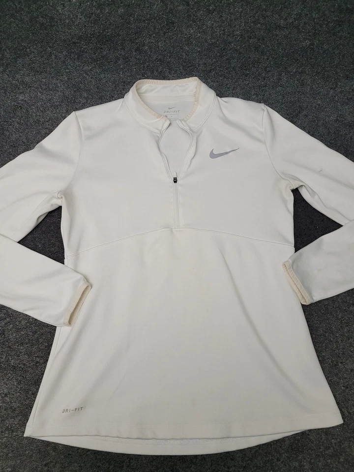 Pulôver feminino Nike Dri-FIT quarto de zíper branco médio manga longa treinamento - Imagem 1 de 4
