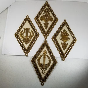 Set Of 4 1971 Homco Diamond Gold MCM Hollywood Regency Dart Wall Plaques USA - Picture 1 of 7