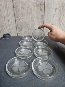 POSAVASOS DE VIDRIO TRANSPARENTE, grabado suerte 4 trébol de cuatro hojas, juego de 8, de colección - Imagen 1 de 12