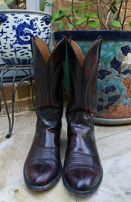 Lucchese Vintage Cowboy Boots Black Cherry Goatskin Leather Handmade size 10 EEE - Image 1 of 4