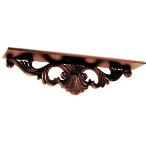 Hand Carved Wooden Wall Shelf with Floral Design Display, Brown